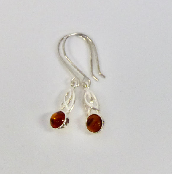 AMBER & SILVER ROUND CELTIC TOP DROP EARRINGS