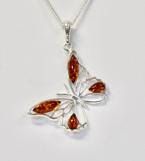AMBER & SILVER OPEN BUTTERFLY NECKLACE