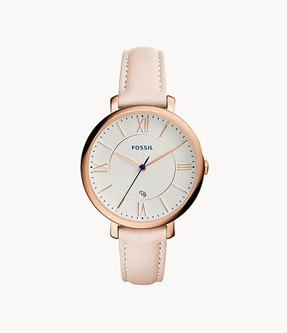 FOSSIL LADIES' JACQUELINE ROSE GOLD BLUSH LEATHER STRAP WATCH