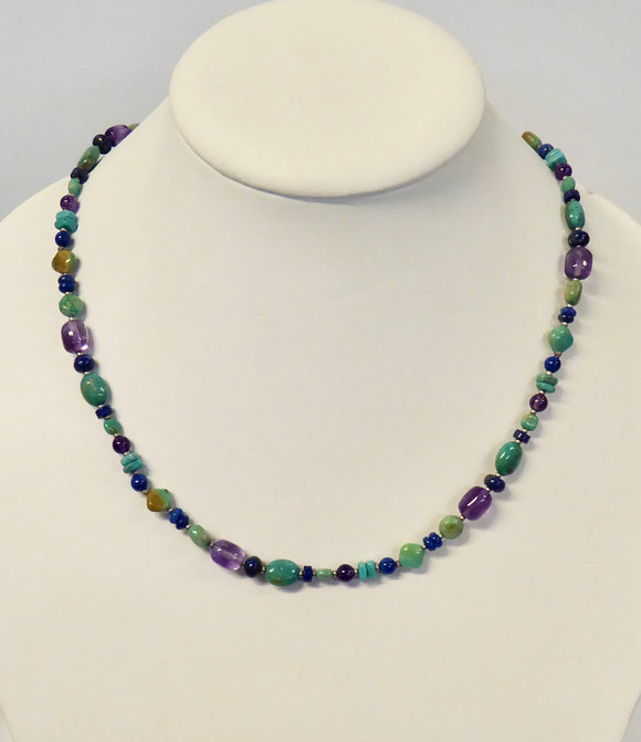 BRAVE MARY SALAZAR TURQUOISE, LAPIS & AMETHYST BEAD NECKLACE