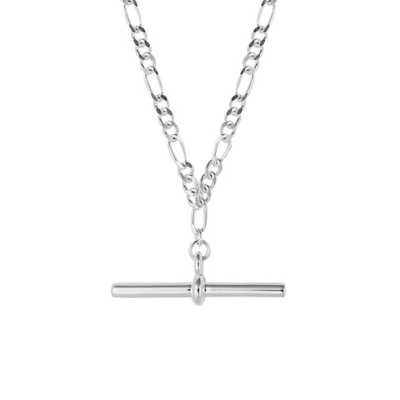 SILVER PLAIN T BAR FIGARO LINK NECKLACE