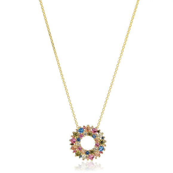 SIF JAKOBS LIVIGNO GOLD PLATED SILVER & MULTI COLOURED CUBIC ZIRCONIA NECKLACE