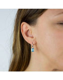 SILVER & OCTAGONAL BLUE CRYSTAL DROP EARRINGS