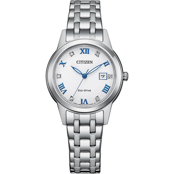 CITIZEN LADIES' ECO-DRIVE SILVER ROUND CRYSTAL DIAL BRACELET WATCH