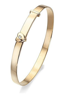 D FOR DIAMOND 9CT GOLD HEART EXPANDABLE BABY BANGLE