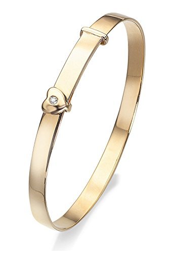 D FOR DIAMOND 9CT GOLD HEART EXPANDABLE BABY BANGLE