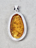 AMBER & SILVER LARGE ROPE EDGE OVAL PENDANT