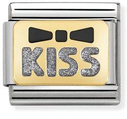 NOMINATION COMPOSABLE GOLD BOW SILVER GLITTER KISS LINK