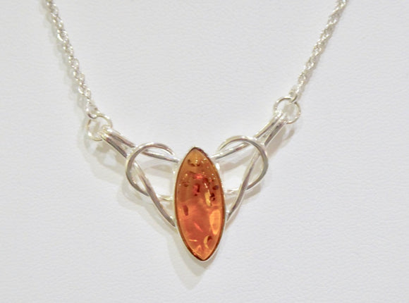AMBER & SILVER MARQUISE CELTIC DESIGN NECKLACE