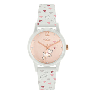 RADLEY LADIES' WHITE RESIN STRAP WITH HEARTS & DOGS WATCH