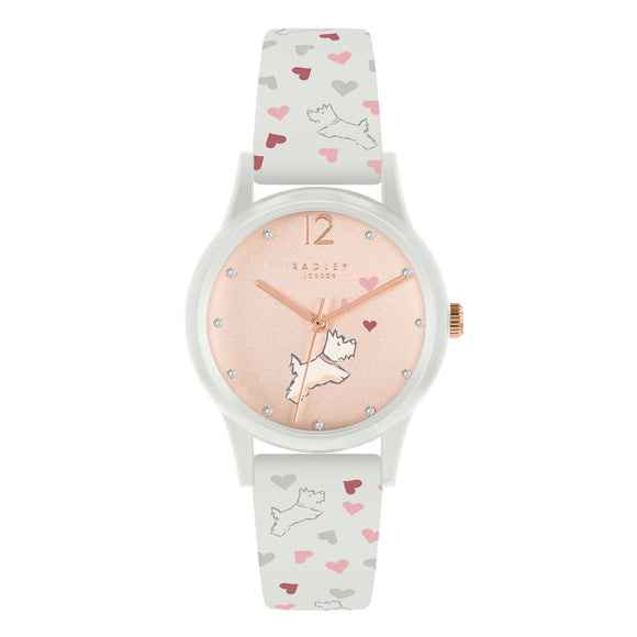 RADLEY LADIES' WHITE RESIN STRAP WITH HEARTS & DOGS WATCH