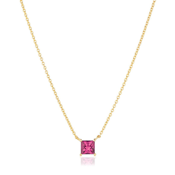 SIF JAKOBS ELLERA QUADRATO GOLD PLATED SILVER & PINK CUBIC ZIRCONIA NECKLACE
