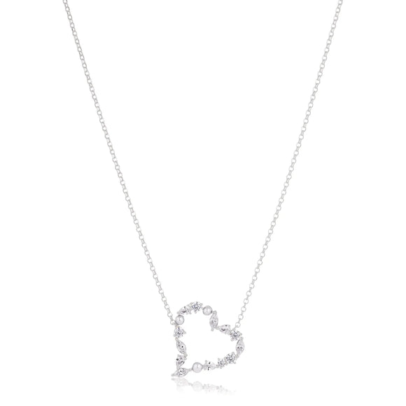 SIF JAKOBS ADRIA AMORE SILVER CUBIC ZIRCONIA & PEARL HEART NECKLACE