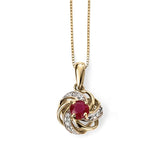 9CT YELLOW GOLD RUBY & DIAMOND SWIRL CLUSTER NECKLACE