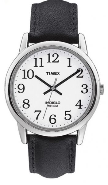 TIMEX MEN'S EASY READER SILVER LEATHER STRAP WATCH