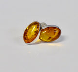 AMBER & SILVER SMALL OVAL STUD EARRINGS