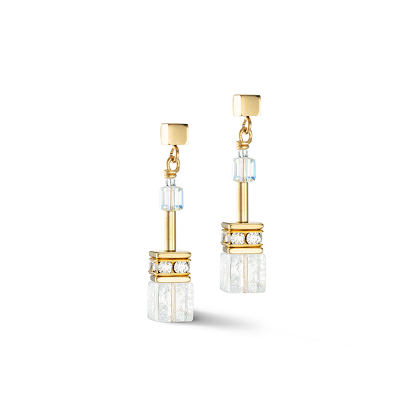 COEUR DE LION GEOCUBE ICONIC ROCK CRYSTAL & GOLD DROP EARRINGS