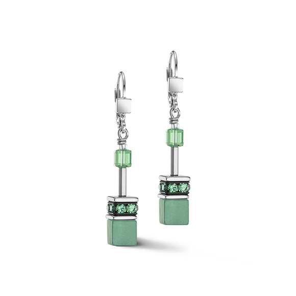 COEUR DE LION GEOCUBE ICONIC GREEN AVENTURINE & HAEMATITE DROP EARRINGS