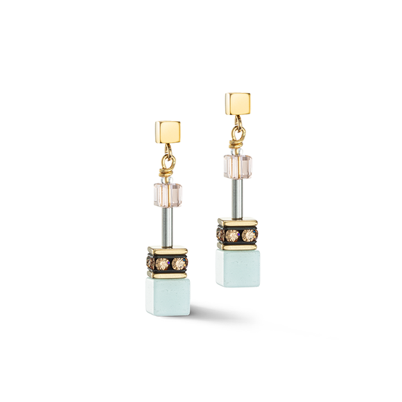 COEUR DE LION GEOCUBE ICONIC GREEN & PINK DROP EARRINGS