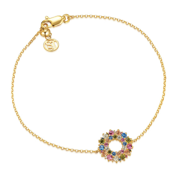 SIF JAKOBS LIVIGNO GOLD PLATED SILVER & MULTI COLOURED CUBIC ZIRCONIA BRACELET