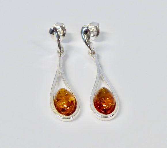 AMBER & SILVER OVAL OPEN LOOP EARRINGS