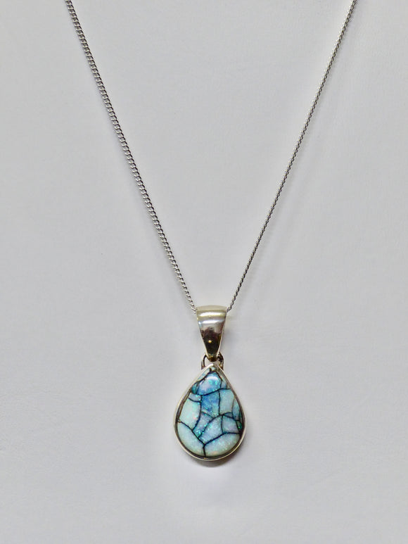 BRAVE SILVER SPIDER TEARDROP OPAL NECKLACE