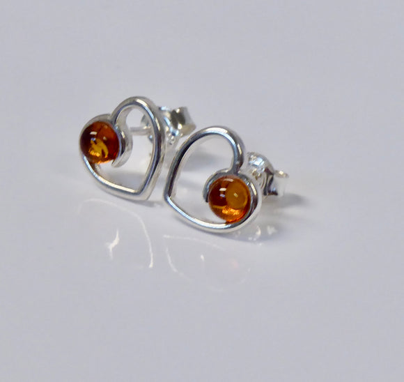 AMBER & SILVER OPEN HEART STUD EARRINGS