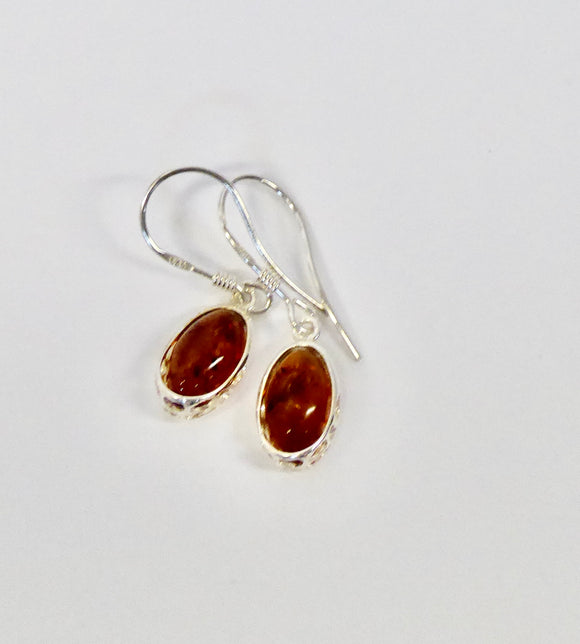 AMBER & SILVER OVAL OPEN PATTERN DROP EARRINGS