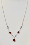 AMBER & SILVER X3 OVAL STONES & SILVER TWIST DETAIL NECKLACE