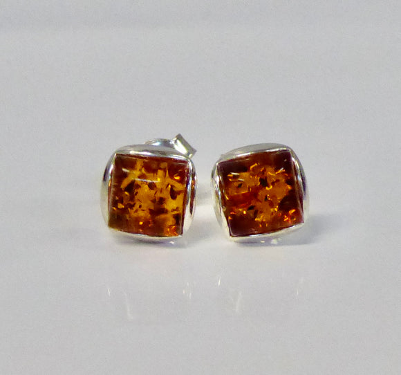AMBER & SILVER SQUARE STUD EARRINGS