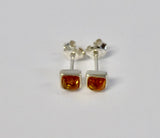 AMBER & SILVER SMALL SQUARE STUD EARRINGS