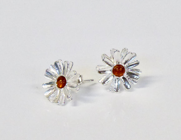 AMBER & SILVER DAISY STUD EARRINGS