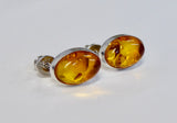 AMBER & SILVER SMALL OVAL STUD EARRINGS