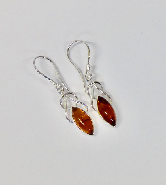 AMBER & SILVER MARQISE CELTIC LOOP DROP EARRINGS