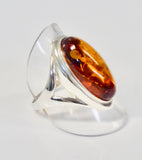 AMBER & SILVER MARQUISE STONE RING