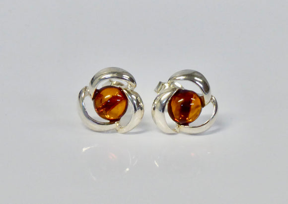 AMBER & SILVER FLOWER STUD EARRINGS