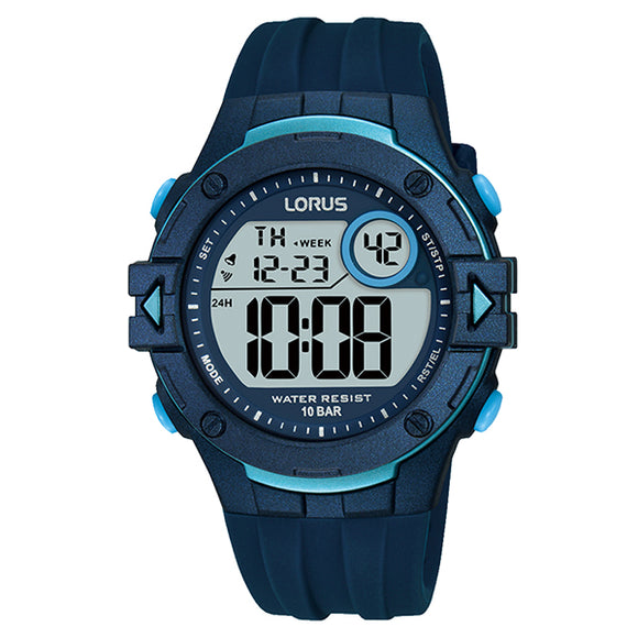 LORUS MEN'S DIGITAL NAVY & LIGHT BLUE SILICONE STRAP WATCH