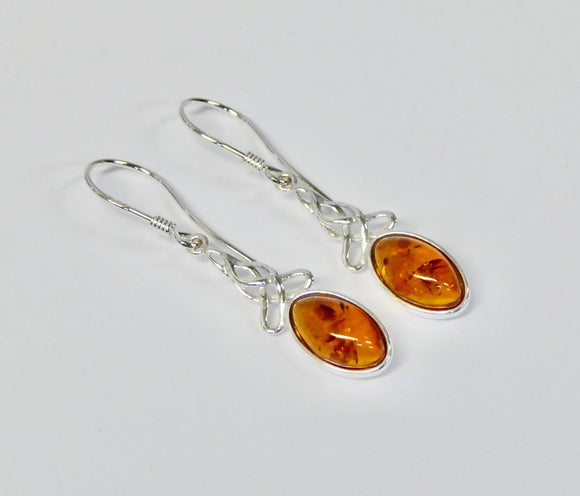 AMBER & SILVER MARQUISE CELTIC TOP DROP EARRINGS