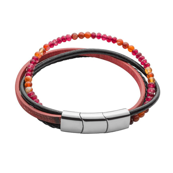 FRED BENNETT RED & BLACK LEATHER & BEAD BRACELET