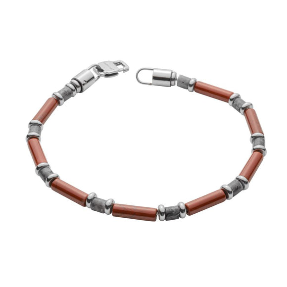 FRED BENNETT RED JASPER & LARVIKITE STONE BEAD BRACELET