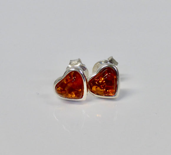 AMBER & SILVER HEART STUD EARRINGS