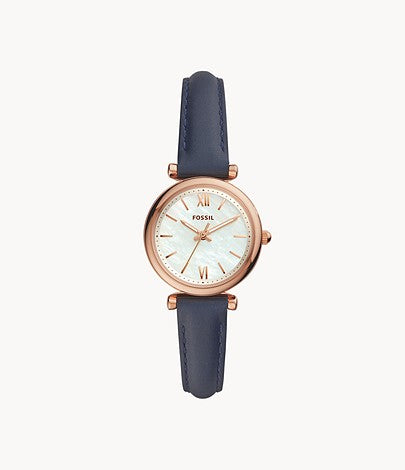FOSSIL LADIES' CARLIE ROSE GOLD BLUE STRAP WATCH