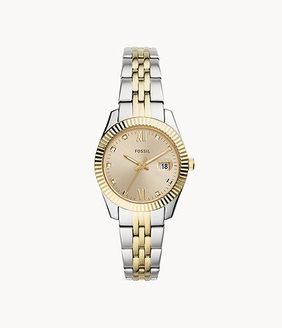 FOSSIL LADIES' SCARLETTE MINI GOLD DIAL TWO TONE BRACELET WATCH