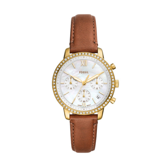 FOSSIL LADIES' NEUTRA GOLD PLATED TAN STRAP WATCH