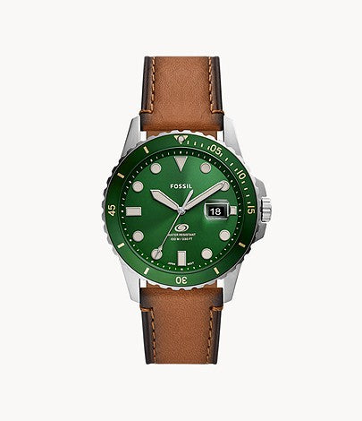 FOSSIL MEN'S FOSSIL BLUE BROWN LEATHER STRAP WATCH
