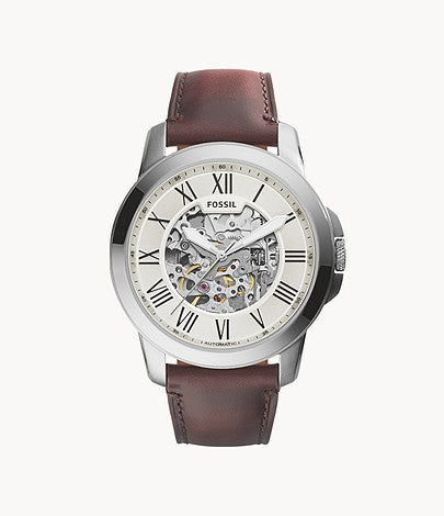 FOSSIL MEN'S GRANT AUTOMATIC BROWN LEATHER STRAP WATCH