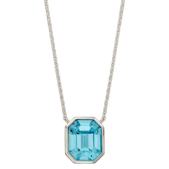SILVER & OCTAGONAL BLUE CRYSTAL NECKLACE