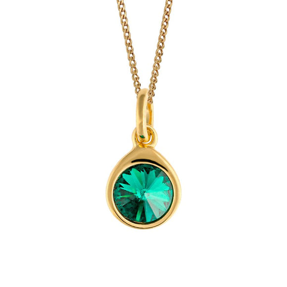 SILVER & GOLD PLATE EMERALD GREEN CRYSTAL NECKLACE