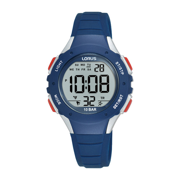 LORUS CHILDREN'S DIGITAL BLUE SILICONE STRAP WATCH WITH RED BUTTONS