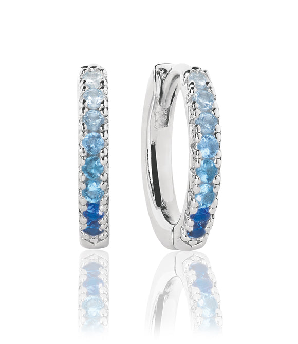 SIF JAKOBS ELLERA MEDIO SILVER & MULTI BLUES CUBIC ZIRCONIA HOOP EARRINGS